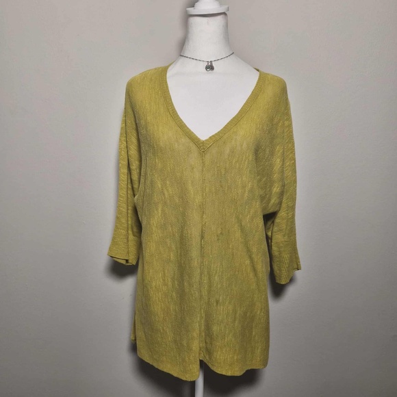 Eileen Fisher Olive Green Linen Organic Cotton Blend Garden Fairy Tunic Blouse L - Picture 1 of 8